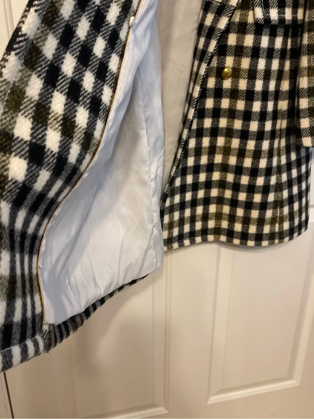 J. CREW Ladies Double Breasted Long Wool Coat, Ivory Multi plaid, Sz 8 NWOT! - Picture 7 of 16